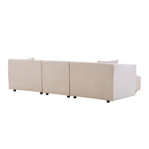 Canapé velours côtelé 4 places modulable beige Monroe packshot vue de dos de 3/4