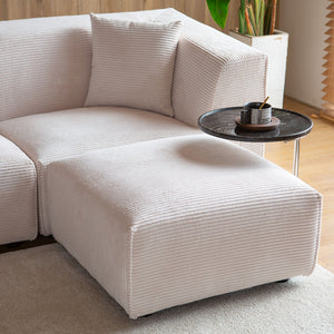 Canapé velours côtelé 4 places modulable beige Monroe zoom sur le pouf