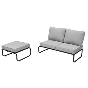 Salon de jardin modulable canapé noir et gris Sorrento canapé 2 places avec pouf