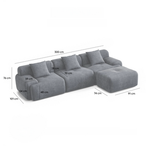 Canapé 5-6 places avec pouf en velours côtelé beige Sheffield dimensions