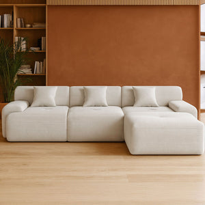 Canapé 5-6 places avec pouf en velours côtelé beige Sheffield vue de face