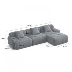 Canapé 5-6 places avec pouf en velours côtelé gris anthracite Sheffield dimensions