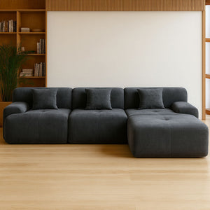 Canapé 5-6 places avec pouf en velours côtelé gris anthracite Sheffield photo vue de face