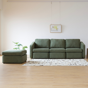 canapé modulable velours côtelé vert konekt ambiance face 3 places pouf concept usine
