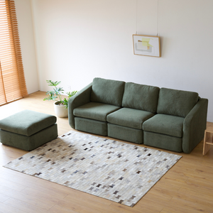 canapé modulable velours côtelé vert konekt ambiance vue de dessus 4 places pouf concept usine