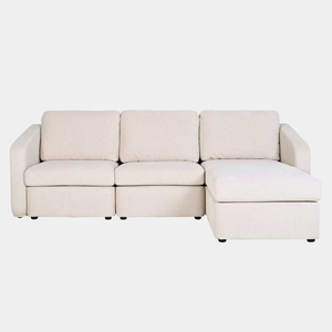 canapé modulaire velours côtelé beige fond blanc face 3 places pouf angle droit concept usine