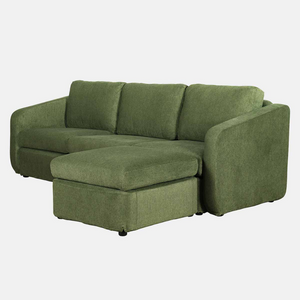canapé modulaire velours côtelé vert fond blanc 3 quarts 3 places pouf angle droit concept usine