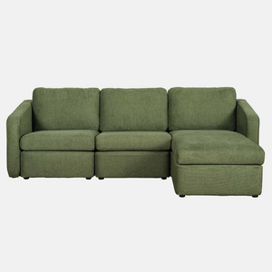 canapé modulaire velours côtelé vert fond blanc face 3 places pouf angle droit concept usine