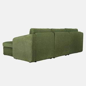 canapé modulaire velours côtelé vert fond blanc vue de dos 3 places pouf angle droit concept usine