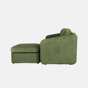 canapé modulaire velours côtelé vert fond blanc vue latérale 3 places pouf angle droit concept usine