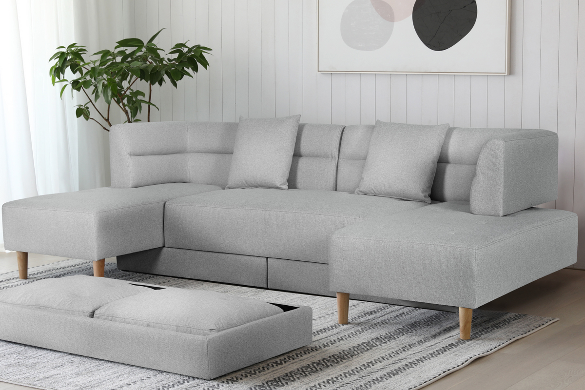 Canapé modulable et convertible Berga gris en tissu