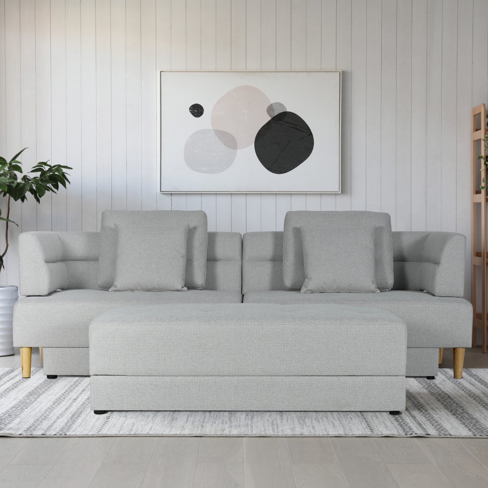 Canapé modulable et convertible Berga en tissu gris