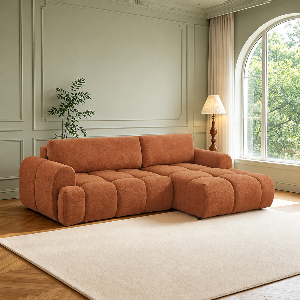 Canapé nuage convertible 4 places en tissu bouclette marron PALMS
