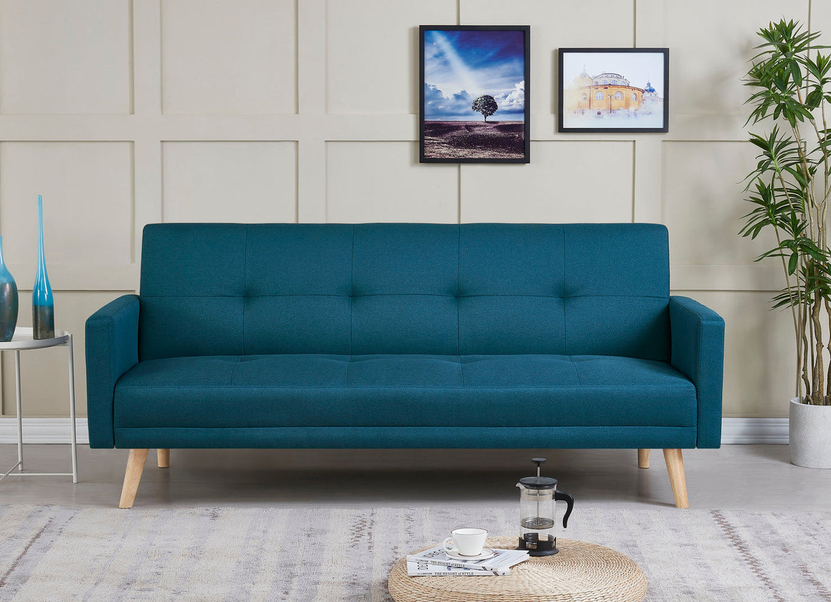 Canapé de style scandinave convertible bleu canard de 3 places