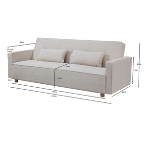 concept usine Canapé en velours côtelé beige Copenhague idéal pour 3 personnes - dimensions