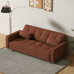 Canapé scandinave convertible 3 places en velours côtelé terracotta Copenhague forme semi-ouverte