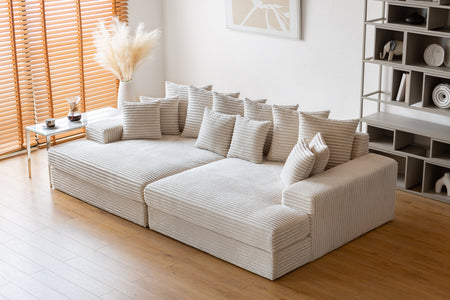 Canapé 4 places assise profonde en velours côtelé beige Cardiff photo d'ambiance