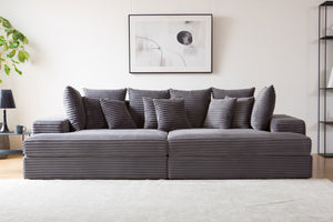 Canapé 4 places assise profonde en velours côtelé gris anthracite Cardiff vue de face