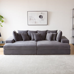 Canapé 4 places assise profonde en velours côtelé gris anthracite Cardiff ultra confort