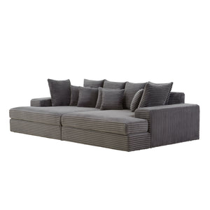 Canapé 4 places assise profonde en velours côtelé gris anthracite Cardiff packshot vue de 3/4