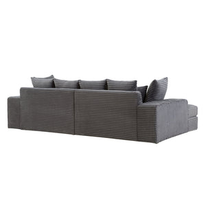 Canapé 4 places assise profonde en velours côtelé gris anthracite Cardiff packshot vue de dos de 3/4