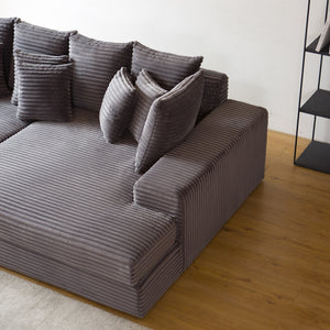 Canapé 4 places assise profonde en velours côtelé gris anthracite Cardiff larges accoudoirs