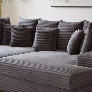 Canapé 4 places assise profonde en velours côtelé gris anthracite Cardiff zoom assise