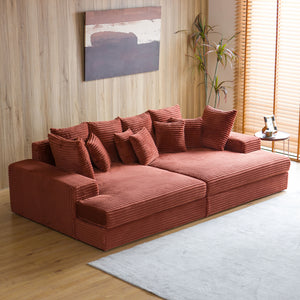 Canapé 4 places assise profonde en velours côtelé terracotta Cardiff vue de dessus