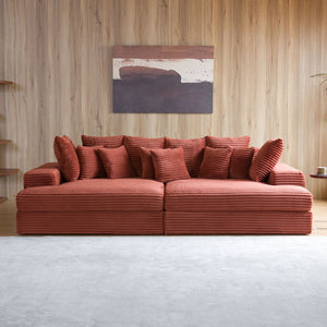 Canapé 4 places assise profonde en velours côtelé terracotta Cardiff vue de face