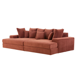 Canapé 4 places assise profonde en velours côtelé terracotta Cardiff packshot vue de 3/4