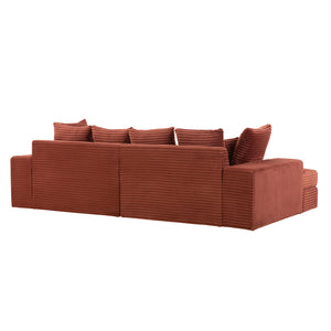 Canapé 4 places assise profonde en velours côtelé terracotta Cardiff packshot vue de dos de 3/4