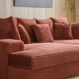 Canapé 4 places assise profonde en velours côtelé terracotta Cardiff zoom assise