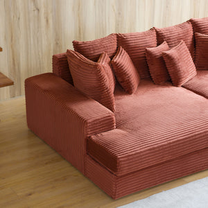 Canapé 4 places assise profonde en velours côtelé terracotta Cardiff zoom accoudoir large