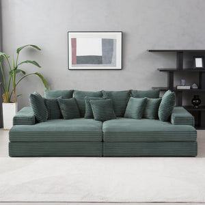 Canapé 4 places assise profonde en velours côtelé vert Cardiff cocooning