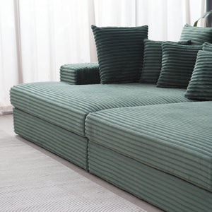 Canapé 4 places assise profonde en velours côtelé vert Cardiff zoom assise