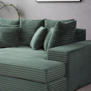 Canapé 4 places assise profonde en velours côtelé vert Cardiff zoom accoudoir