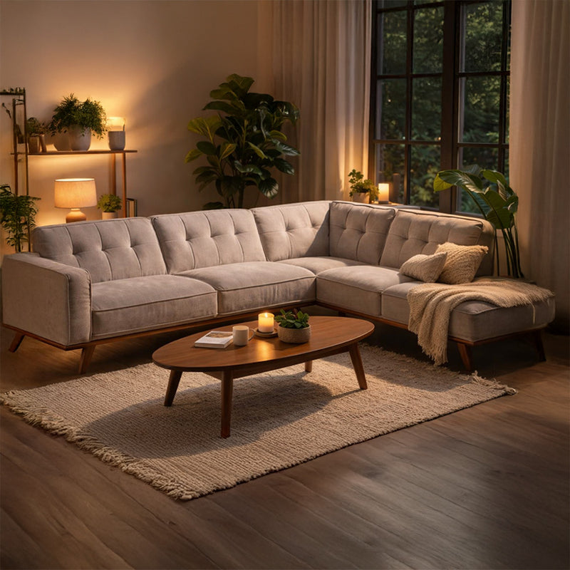 Canapé d'angle design en tissu gris 5/6 places - angle droit YORK