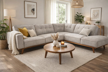 Canapé d'angle design en tissu gris 5/6 places - angle droit YORK