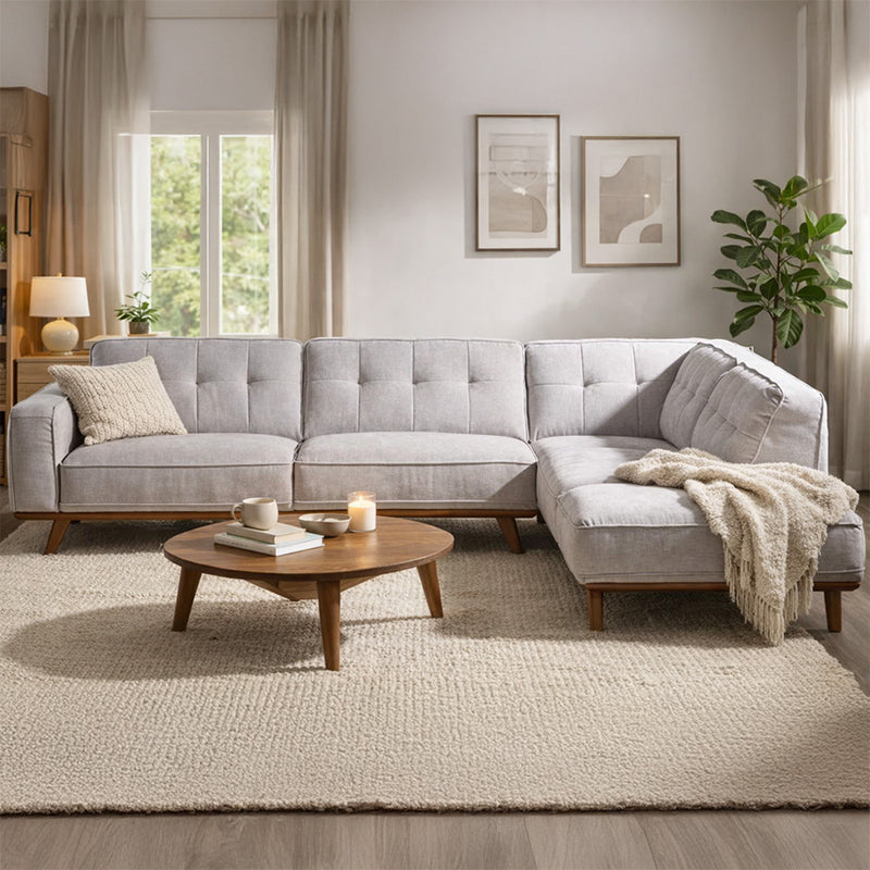 Canapé d'angle design en tissu gris 5/6 places - angle droit YORK