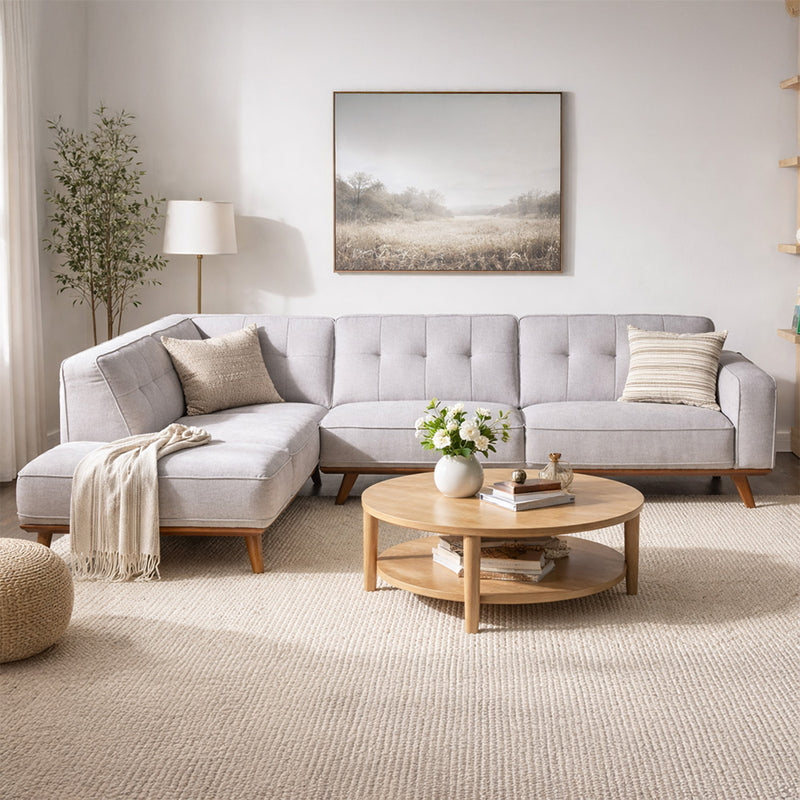 Canapé d'angle design en tissu gris 5/6 places - angle gauche YORK