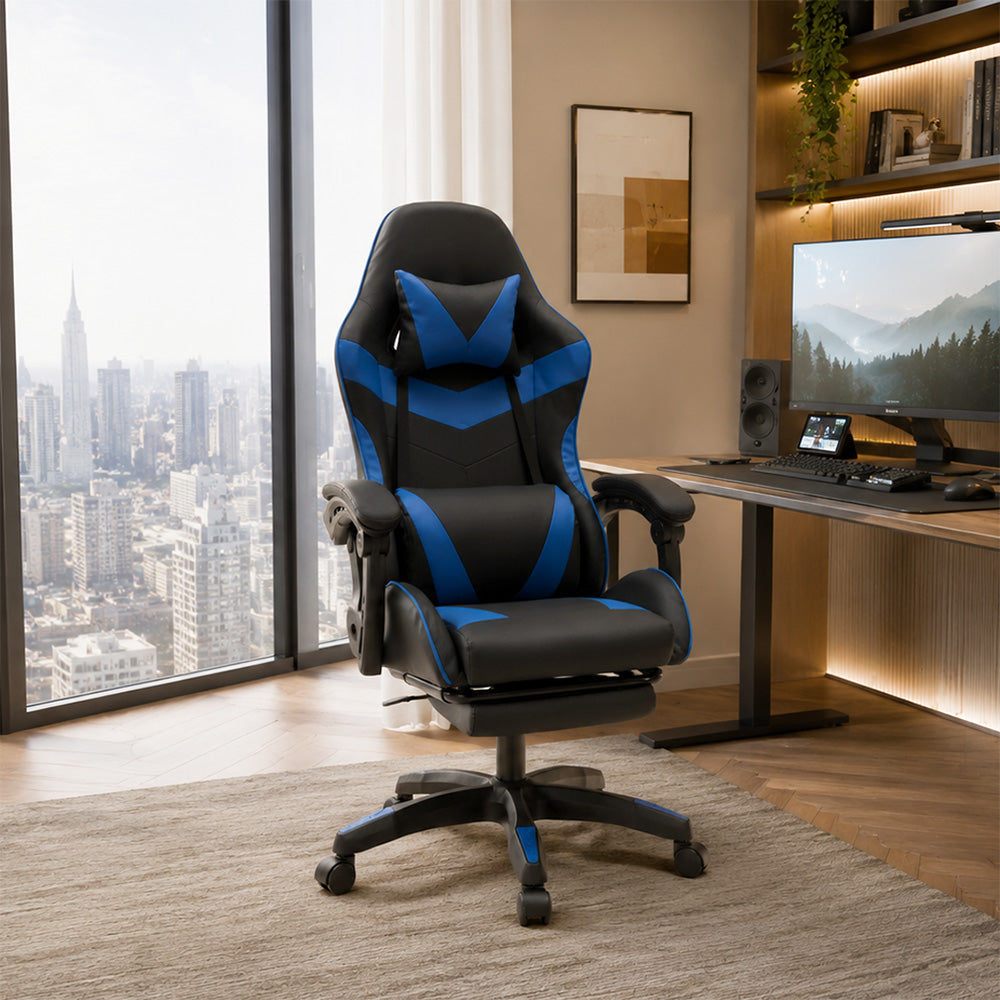 Chaise gaming de bureau ergonomique inclinable noir et bleu AKRON