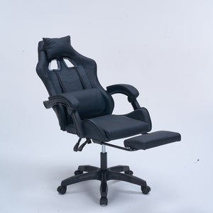 Chaise gaming de bureau ergonomique inclinable noire Altair packshot avec repose pied 3/4