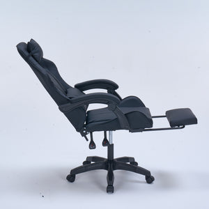 Chaise gaming de bureau ergonomique inclinable noire Altair packshot avec repose pied profil