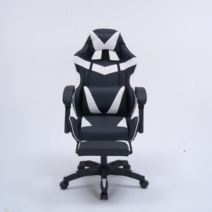 Chaise gaming de bureau ergonomique inclinable noir et blanc Altair packshot avec repose pied face