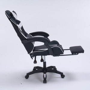 Chaise gaming de bureau ergonomique inclinable noir et blanc Altair packshot avec repose pied profil
