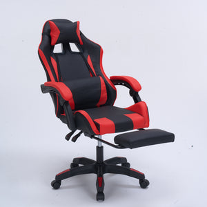 Chaise gaming de bureau ergonomique inclinable noir et rouge Altair packshot avec repose pied 3/4