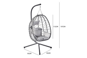 chaise suspendue aspect rotin et support gris dimensions