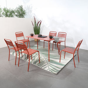 Lot de 6 chaises salon de jardin repas terracotta Bergame avec table 