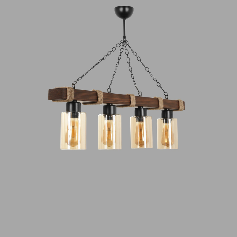 chandelier 4 ampoules avec chaînes er bois saphia ambiance zoom luminaire concept usine