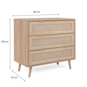 commode 3 tiroirs bois et cannage Tivat - dimensions